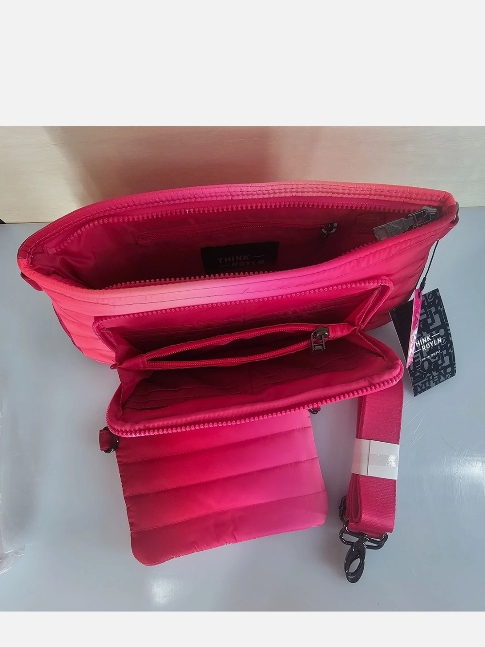 New Think Royln Bank Street XL TrPink Quilted Crossbody Bag with Removable Pouch - Picture 7 of 10